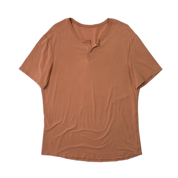 Lululemon Shirt Mens L Large Salmon Henley Short Sleeve Snap Button Short Sleeve - Picture 1 of 7